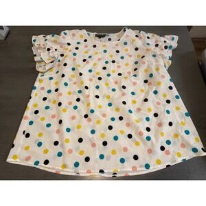 Lane Bryant White Polka Dot Ruffle Sleeve Blouse